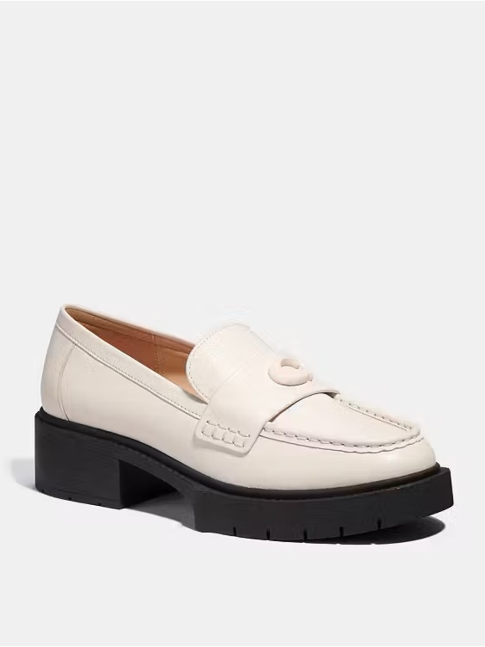 Womens Coach Cream Leah Leather Lug-Sole Loafers